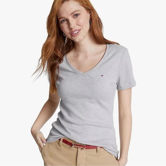 Tommy Hilfiger New Light Blue V-Neck T-Shirt - Picture 5 of 8